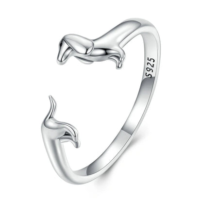 Real Sterling Silver Dachshund Adjustable Rings