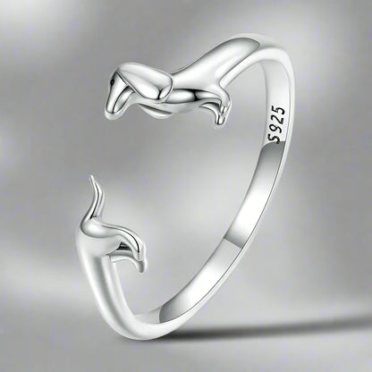 Real Sterling Silver Dachshund Adjustable Rings