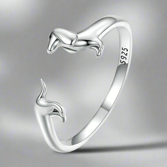 Real Sterling Silver Dachshund Adjustable Rings