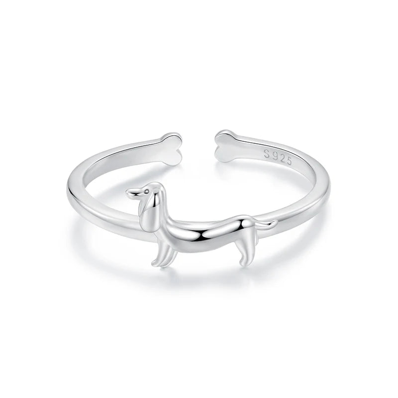 Real Sterling Silver Dachshund Adjustable Rings